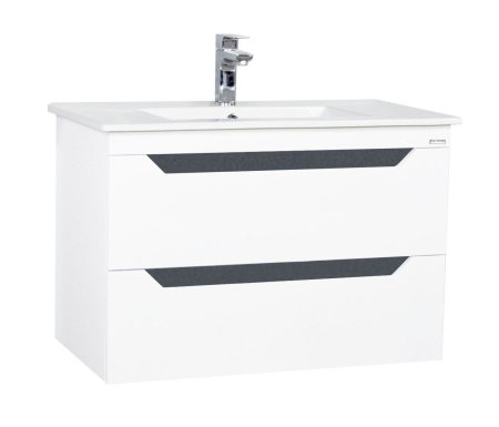 Mobilier Baie - Set Baza front MDF si Lavoar seria 056, cu sertare, cadru metalic, montat, 80 cm, alb + antracit