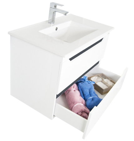 Set Baza front MDF si Lavoar seria 056, cu sertare, cadru metalic, montat, 80 cm, alb + antracit [5]