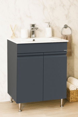 Mobilier Baie - Set Baza front MDF si Lavoar seria 086, montat, 60 cm, antracit