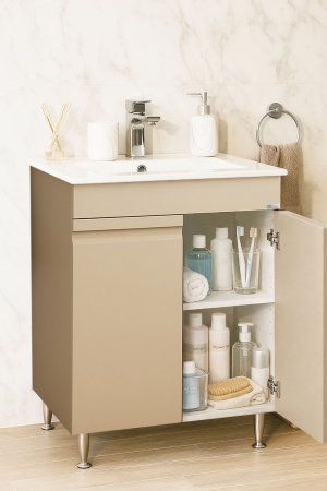 Mobilier Baie - Set Baza front MDF si Lavoar seria 086, montat, 60 cm, cappuccino