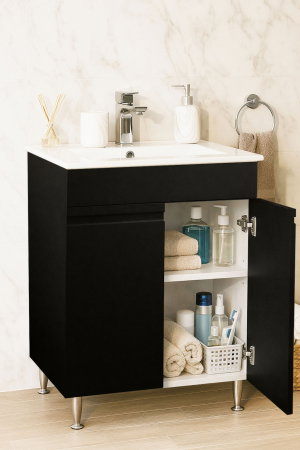 Mobilier Baie - Set Baza front MDF si Lavoar seria 086, montat, 60 cm, negru