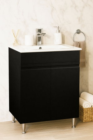 Mobilier Baie - Set Baza front MDF si Lavoar seria 086, montat, 60 cm, negru