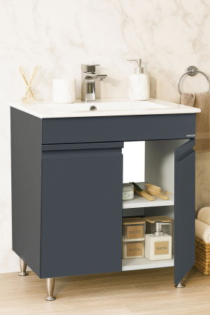 Mobilier Baie - Set Baza front MDF si Lavoar seria 086, montat, 70 cm, antracit