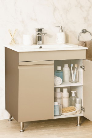 Mobilier Baie - Set Baza front MDF si Lavoar seria 086, montat, 70 cm, cappuccino