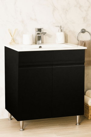 Mobilier Baie - Set Baza front MDF si Lavoar seria 086, montat, 70 cm, negru