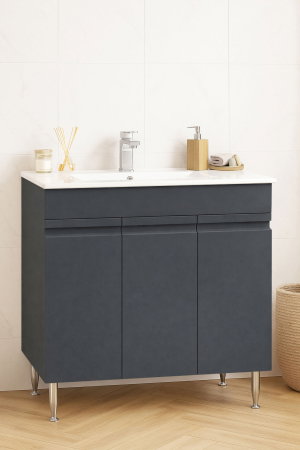 Produs în România - Set Baza front MDF si Lavoar seria 086, montata, 80 cm, antracit