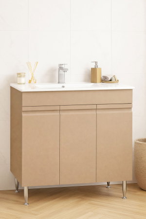 Mobilier Baie - Set Baza front MDF si Lavoar seria 086, montat, 80 cm, cappuccino