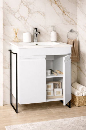 Baza cu Lavoar - Set Baza front MDF si Lavoar seria 086, cadru metalic, montata, 60 cm, alb