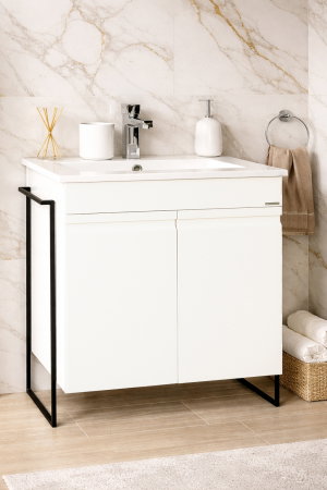 Baza cu Lavoar - Set Baza front MDF si Lavoar seria 086, cadru metalic, montata, 70 cm, alb