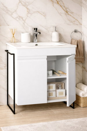 Baza cu Lavoar - Set Baza front MDF si Lavoar seria 086, cadru metalic, montata, 70 cm, alb