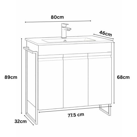 Baza cu Lavoar - Set Baza front MDF si Lavoar seria 086, cadru metalic, montata, 80 cm, alb