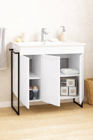 Baza cu Lavoar - Set Baza front MDF si Lavoar seria 086, cadru metalic, montata, 80 cm, alb