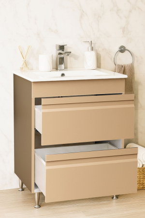 Mobilier Baie - Set Baza front MDF si Lavoar seria 086, cu sertare, montat, 60 cm, cappuccino