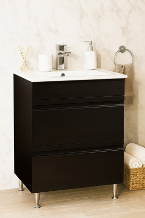 Baza cu Lavoar - Set Baza front MDF si Lavoar seria 086, cu sertare, montat, 60 cm, negru
