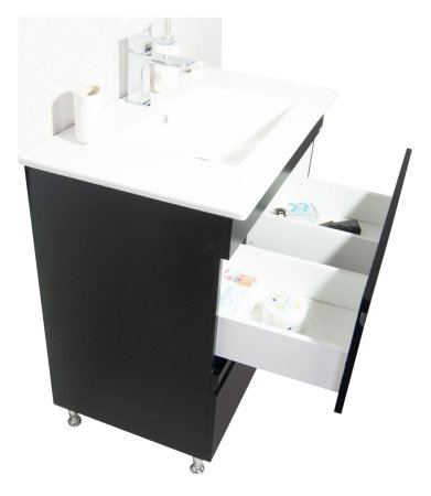 Baza cu Lavoar - Set Baza front MDF si Lavoar seria 086, cu sertare, montat, 60 cm, negru