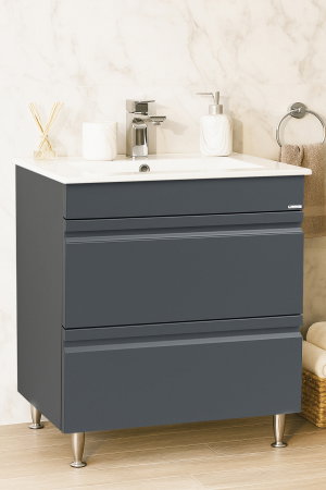 Baza cu Lavoar - Set Baza front MDF si Lavoar seria 086, cu sertare, montat, 70 cm, antracit