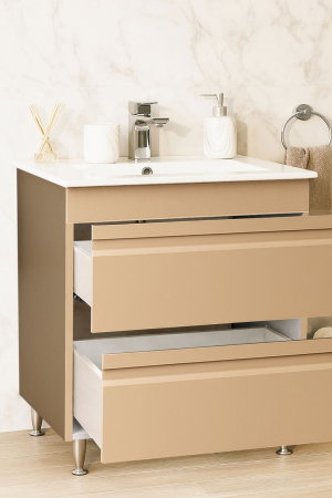 Mobilier Baie - Set Baza front MDF si Lavoar seria 086, cu sertare, montat, 70 cm, cappuccino