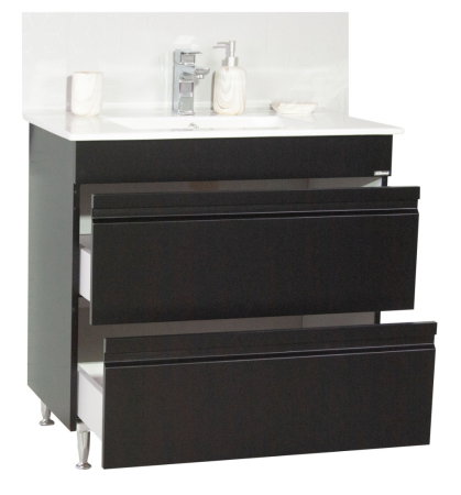 Mobilier Baie - Set Baza front MDF si Lavoar seria 086, cu sertare, montat, 80 cm, negru