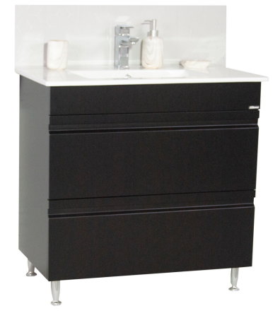 Mobilier Baie - Set Baza front MDF si Lavoar seria 086, cu sertare, montat, 80 cm, negru