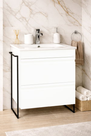 Baza cu Lavoar - Set Baza front MDF si Lavoar seria 086, cadru metalic, cu sertare, montata, 60 cm, alb