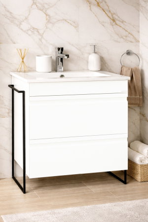 Baza cu Lavoar - Set Baza front MDF si Lavoar seria 086, cadru metalic, cu sertare, montata, 70 cm, alb