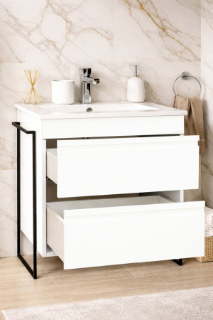 Baza cu Lavoar - Set Baza front MDF si Lavoar seria 086, cadru metalic, cu sertare, montata, 70 cm, alb