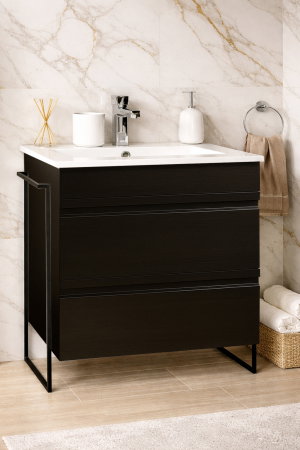 Baza cu Lavoar - Set Baza front MDF si Lavoar seria 086, cadru metalic, cu sertare, montata, 70 cm, negru