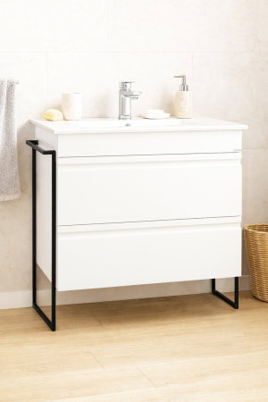 Baza cu Lavoar - Set Baza front MDF si Lavoar seria 086, cadru metalic, cu sertare, montata, 80 cm, alb