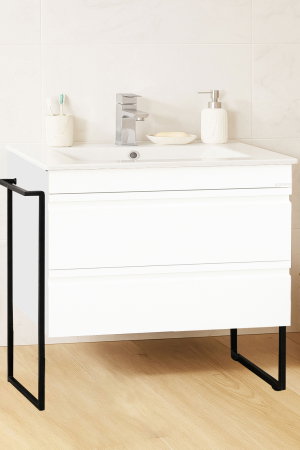 Baza cu Lavoar - Set Baza front MDF si Lavoar seria 086, cadru metalic, sertare, montata, 80 cm, alb