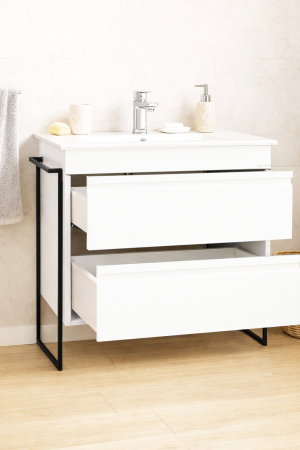 Baza cu Lavoar - Set Baza front MDF si Lavoar seria 086, cadru metalic, cu sertare, montata, 80 cm, alb
