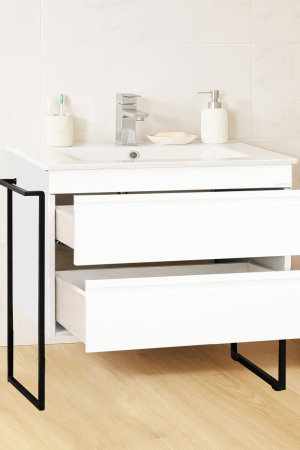 Baza cu Lavoar - Set Baza front MDF si Lavoar seria 086, cadru metalic, sertare, montata, 80 cm, alb