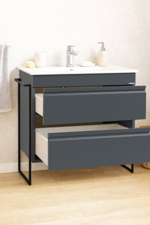 Baza cu Lavoar - Set Baza front MDF si Lavoar seria 086, cadru metalic, cu sertare, montata, 80 cm, antracit