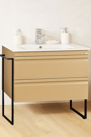 Baza cu Lavoar - Set Baza front MDF si Lavoar seria 086, cadru metalic, cu sertare, montata, 80 cm, cappuccino