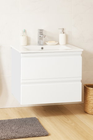 Mobilier Baie - Set Baza front MDF si Lavoar seria 086, suspendata, cu sertare, montat, 60 cm, alb