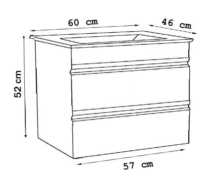 Mobilier Baie - Set Baza front MDF si Lavoar seria 086, suspendata, cu sertare, montat, 60 cm, alb