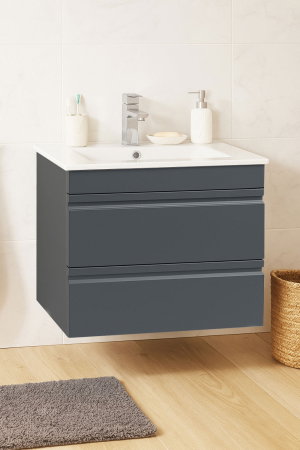 Baza cu Lavoar - Set Baza front MDF si Lavoar seria 086, suspendata, cu sertare, montat, 60 cm, antracit