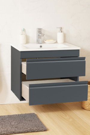 Baza cu Lavoar - Set Baza front MDF si Lavoar seria 086, suspendata, cu sertare, montat, 60 cm, antracit