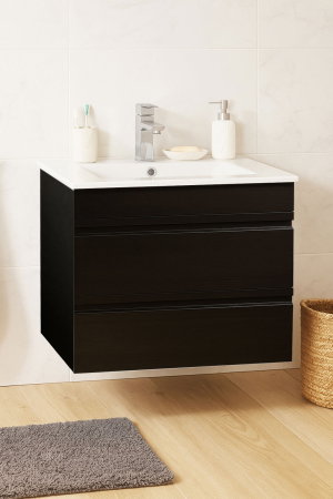 Mobilier Baie - Set Baza front MDF si Lavoar seria 086, suspendata, cu sertare, montat, 60 cm, negru