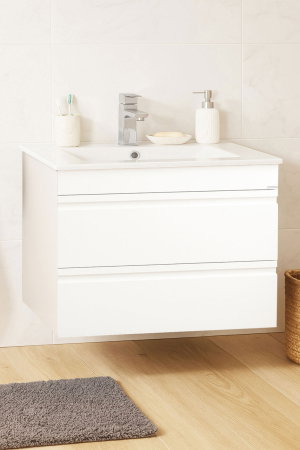 Baza cu Lavoar - Set Baza front MDF si Lavoar seria 086, suspendata, cu sertare, montat, 70 cm, alb