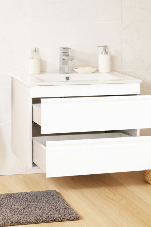 Baza cu Lavoar - Set Baza front MDF si Lavoar seria 086, suspendata, cu sertare, montat, 70 cm, alb