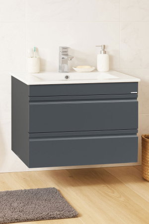 Mobilier Baie - Set Baza front MDF si Lavoar seria 086, suspendata, cu sertare, montat, 70 cm, antracit