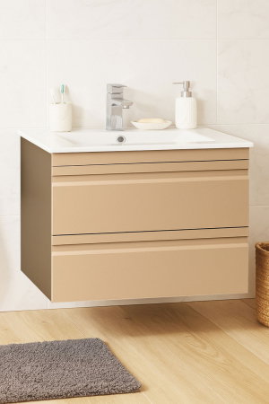 Produs în România - Set Baza front MDF si Lavoar seria 086, suspendata, cu sertare, montata, 70 cm, cappuccino