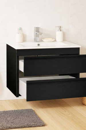 Baza cu Lavoar - Set Baza front MDF si Lavoar seria 086, suspendata, cu sertare, montat, 70 cm, negru