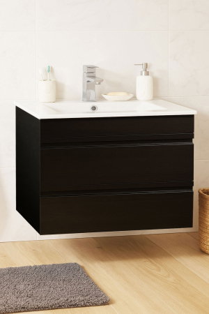 Baza cu Lavoar - Set Baza front MDF si Lavoar seria 086, suspendata, cu sertare, montat, 70 cm, negru