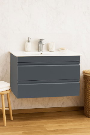 Mobilier Baie - Set Baza front MDF si Lavoar seria 086, suspendata, cu sertare, montat, 80 cm, antracit