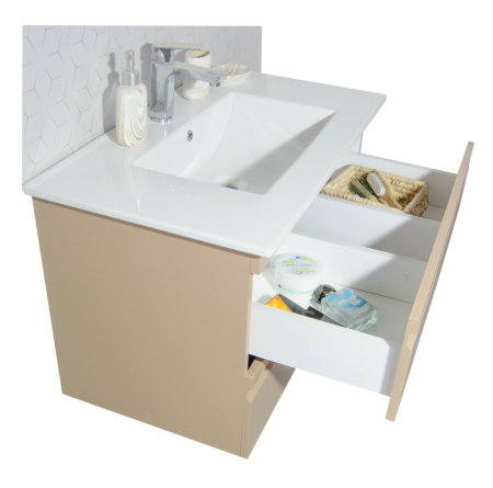 Set Baza front MDF si Lavoar seria 086, suspendata, cu sertare, montat, 80 cm, cappuccino [4]