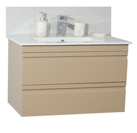 Mobilier Baie - Set Baza front MDF si Lavoar seria 086, suspendata, cu sertare, montat, 80 cm, cappuccino