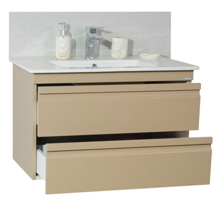 Mobilier Baie - Set Baza front MDF si Lavoar seria 086, suspendata, cu sertare, montat, 80 cm, cappuccino