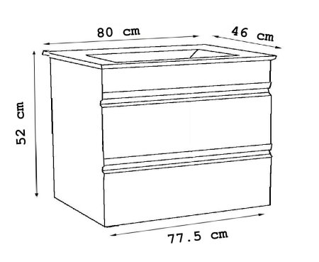 Mobilier Baie - Set Baza front MDF si Lavoar seria 086, suspendata, cu sertare, montat, 80 cm, negru