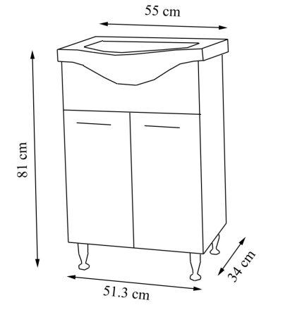 Mobilier Baie - Set Baza front MDF si Lavoar seria 153, 55 cm, bambus